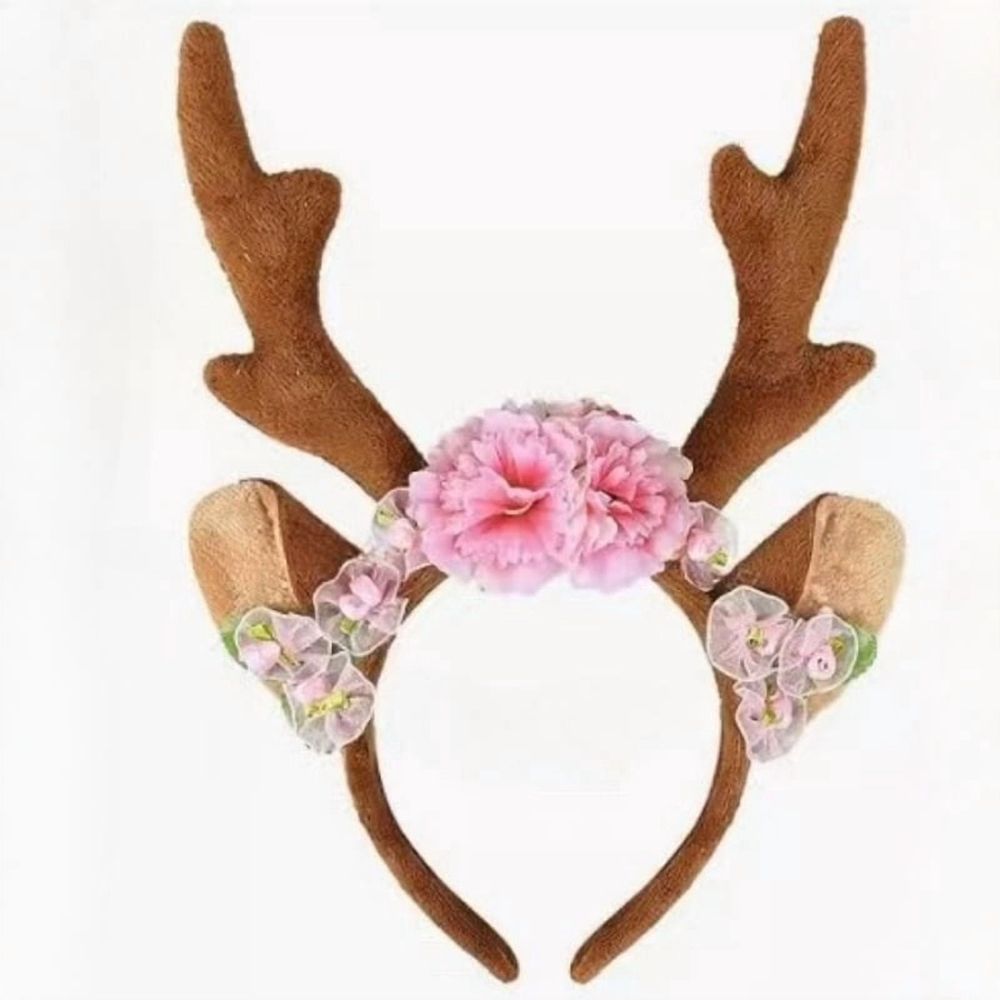 Floral Reindeer Antler Headband Soft Felt Holiday Hair Accessory For Party Outfit Christmas Photo Booth Party Decor