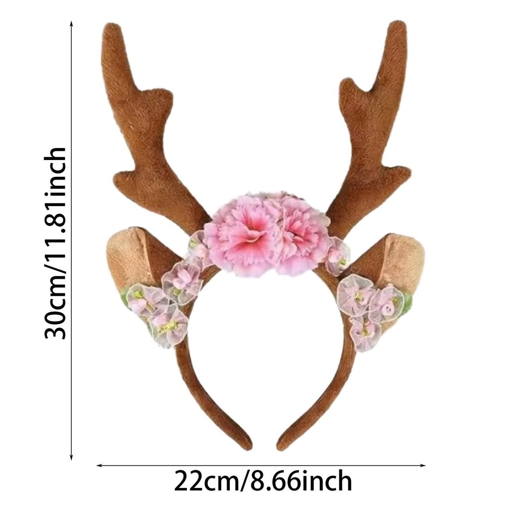 Floral Reindeer Antler Headband Soft Felt Holiday Hair Accessory For Party Outfit Christmas Photo Booth Party Decor