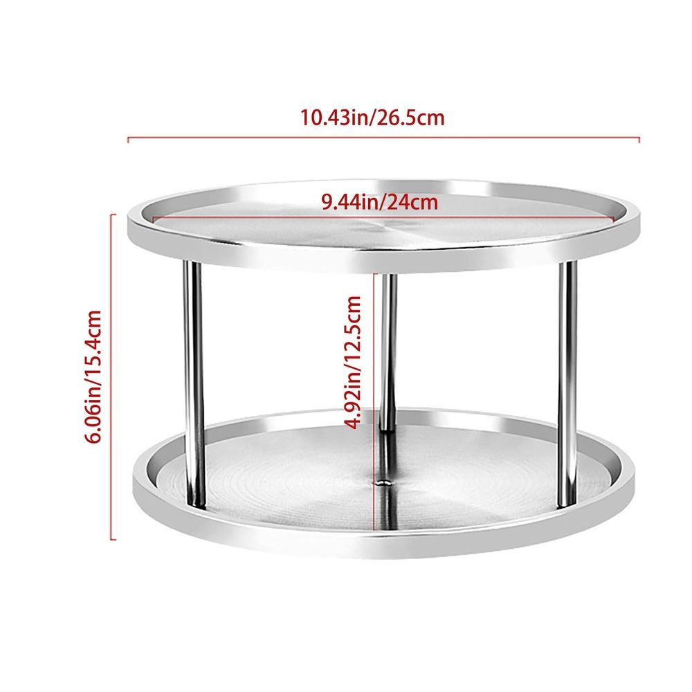 two Tier Stainless Steel Lazy Susan Turntable Rotating Spice Storage Organizer For Kitchen Counter Pantry Cabinet Condiment And Jar Organization