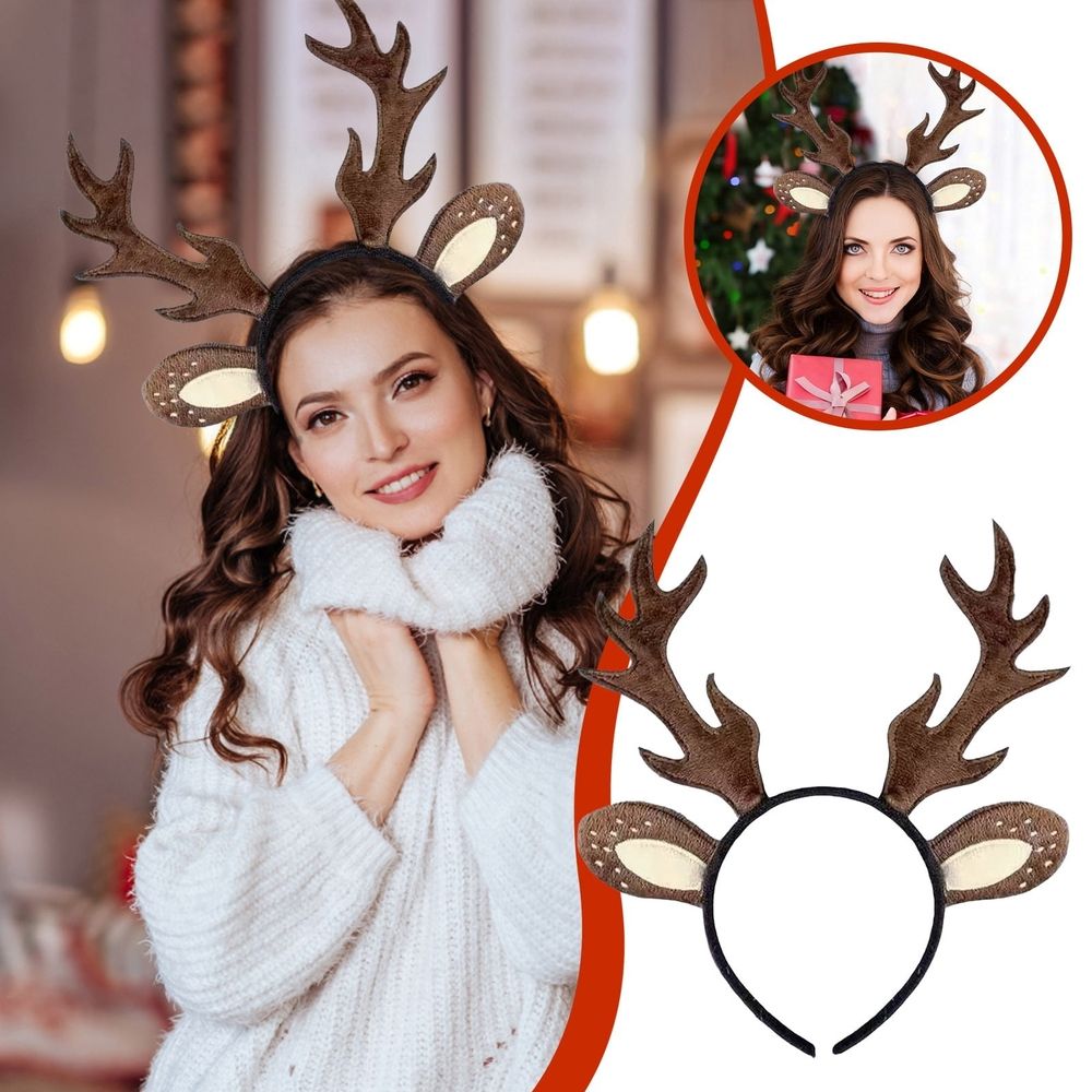 Brown Felt Reindeer Antler Headband Festive Holiday Hair Accessory For Party Outfit Photo Booth Christmas Party Decor