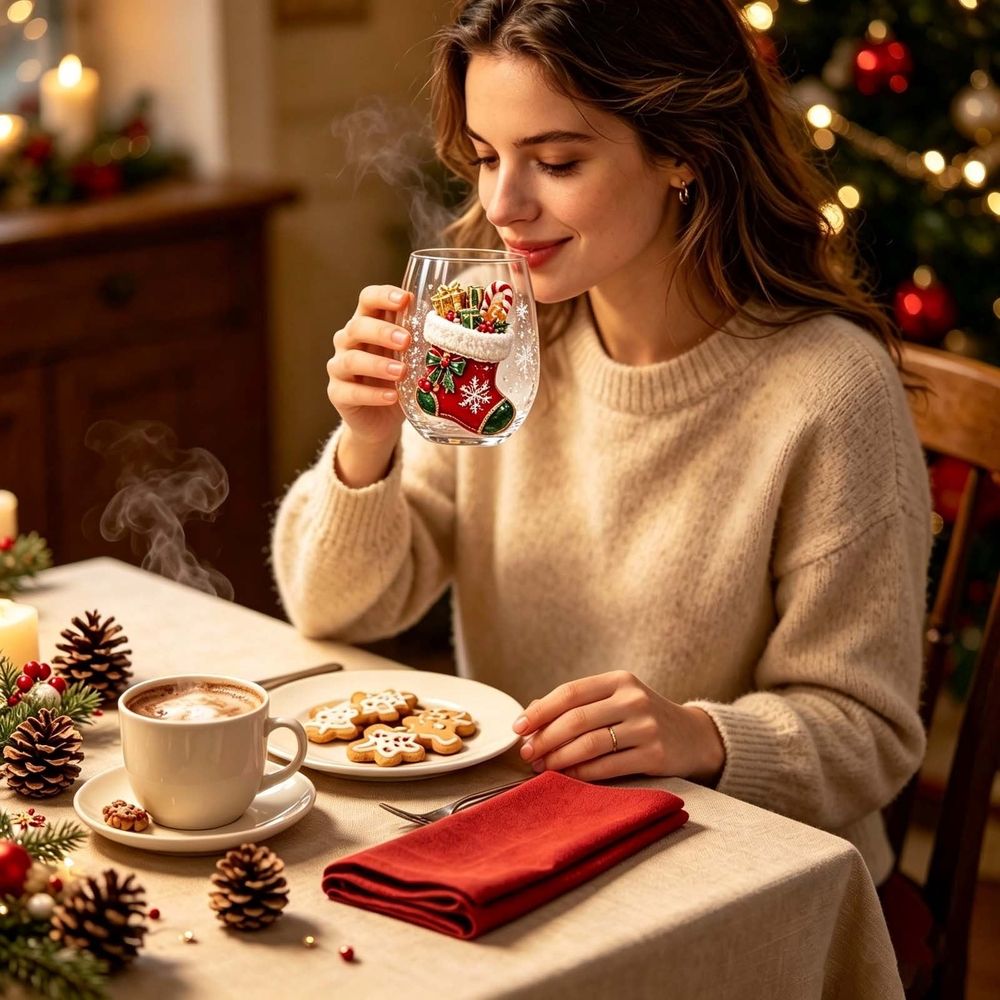 Christmas Stocking Embossed Glass Tumbler Festive Holiday Novelty Drinkware For Hot Cocoa Coffee Winter Beverages Home Table Decor And Seasonal Gift Giving