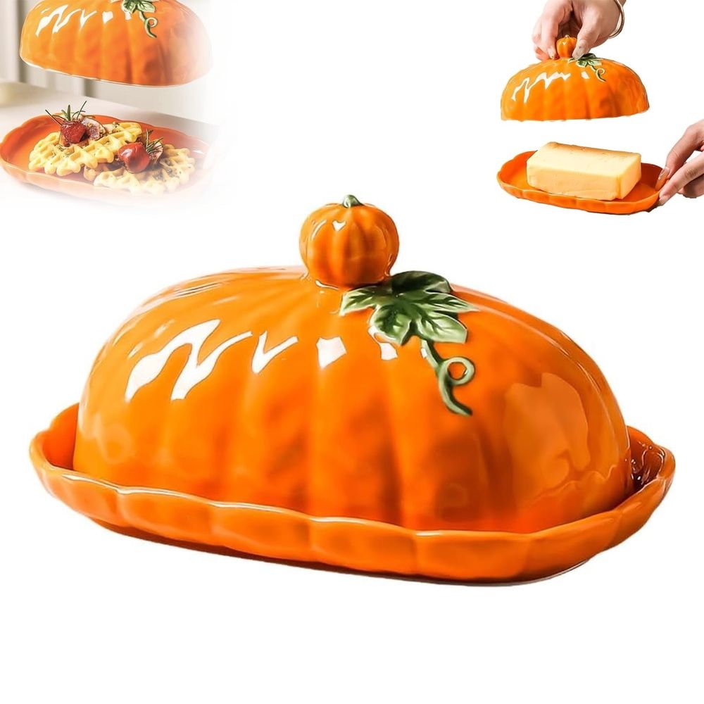 Halloween Pumpkin Ceramic Butter Dish With Lid Seasonal Tabletop Storage Container For Kitchen Counter Dining Table Fall Home Decor