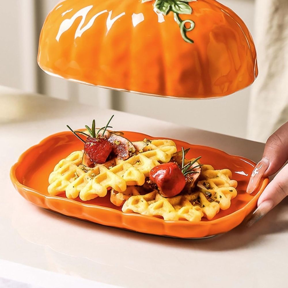 Halloween Pumpkin Ceramic Butter Dish With Lid Seasonal Tabletop Storage Container For Kitchen Counter Dining Table Fall Home Decor