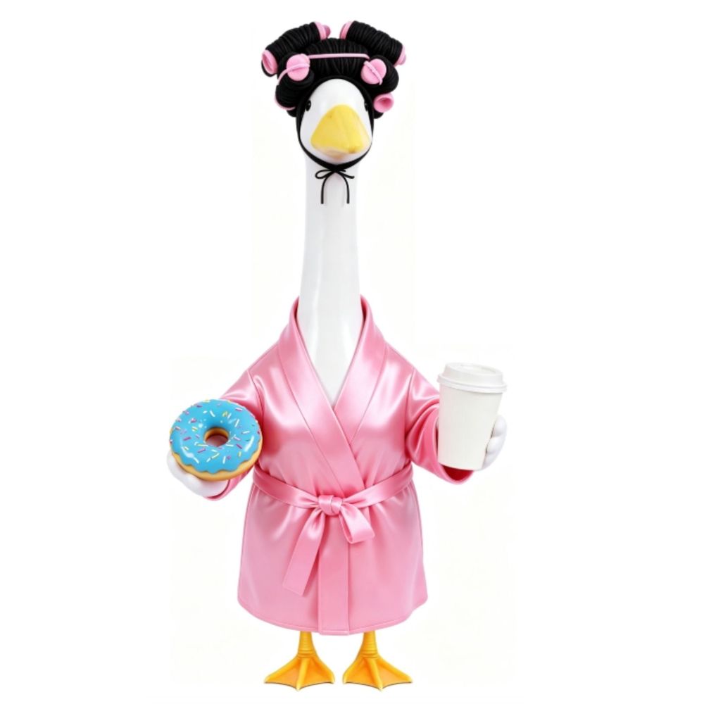 Outfits,Bathrobe Porch Goose Statue Costume with Curlers Coffee Cup Towel,Cute Goose Clothes for 23-Inch Cement or Plastic Statue,Lawn Yard Garden Patio Decor(Pink)