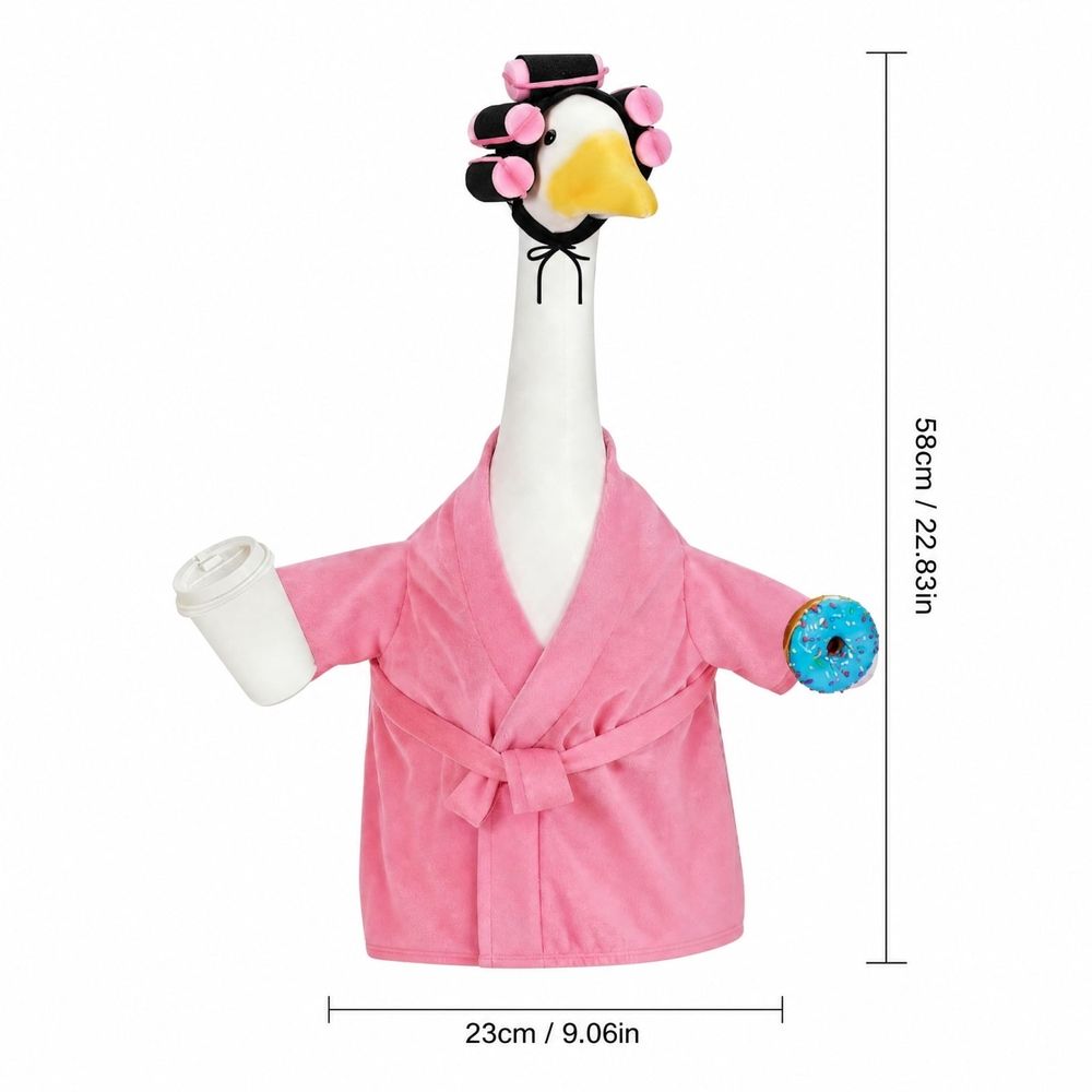 Outfits,Bathrobe Porch Goose Statue Costume with Curlers Coffee Cup Towel,Cute Goose Clothes for 23-Inch Cement or Plastic Statue,Lawn Yard Garden Patio Decor(Pink)