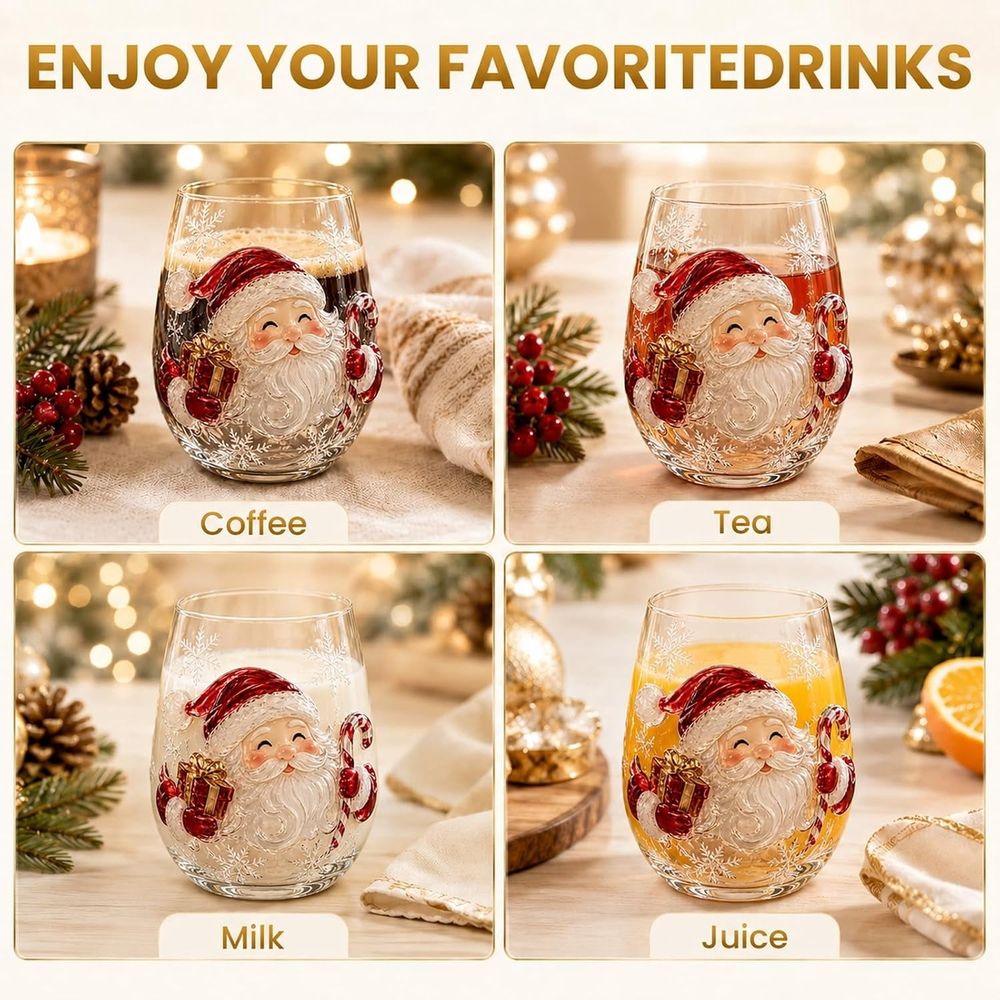 Christmas Stemless Wine Glasses, Dishwasher Safe Set Of Wine Glasses, Perfect for Cocktails, Water, and Outdoor Glassware,Decorative Christmas Tumblers for Family Dinners & Home Kitchen Decor,C