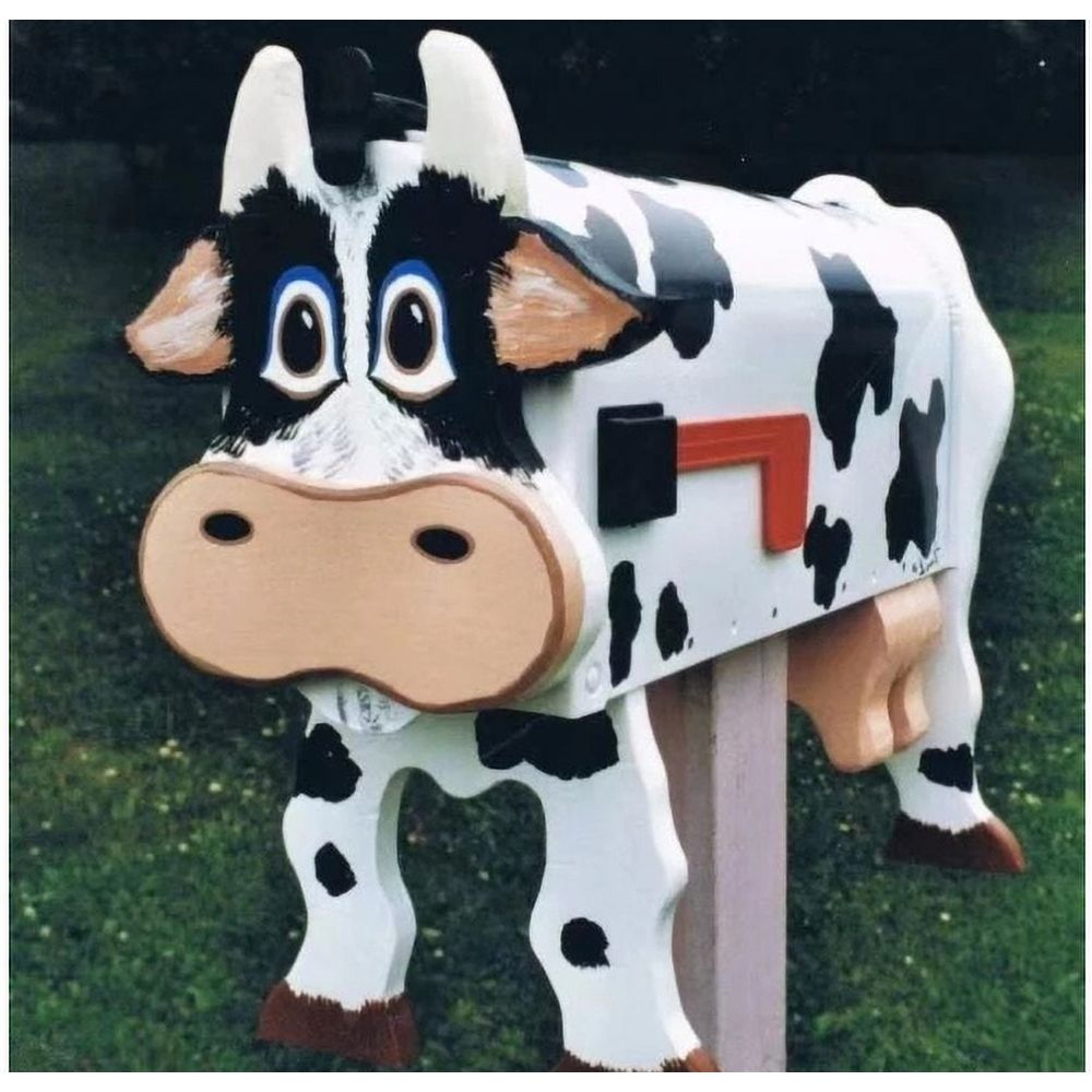 Solar Fireflies Cow Mailbox - Whimsical Animal Garden Decor with Nighttime Glow, Rustic Farmhouse Mailbox for Outdoor