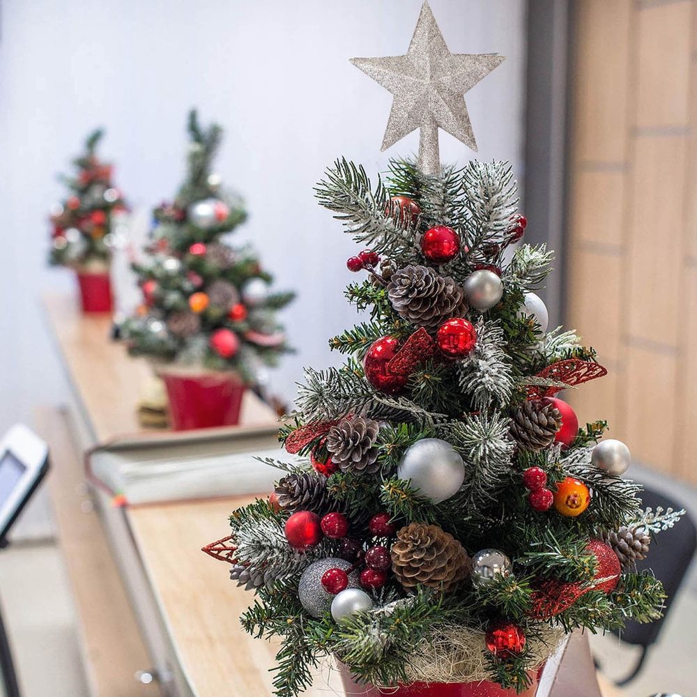 Glitter Christmas Tree Star Topper 8 Inch, Silvery Blue Hollowed Out Tree Top Star, Sparkling Holiday Home Decoration