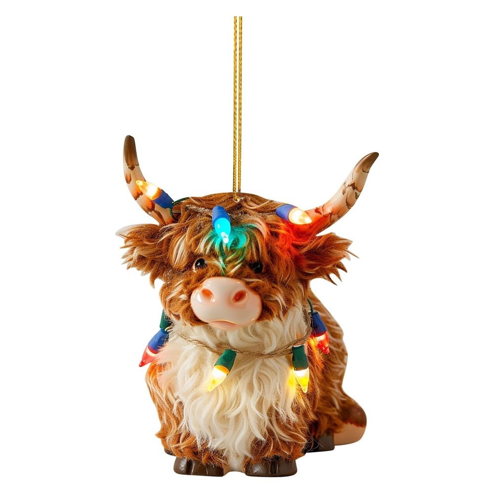 Christmas Highland Cow Ornaments, Funny Cartoon Acrylic Cow Pendants, Personalized Animal Themed Xmas Tree Home Decor
