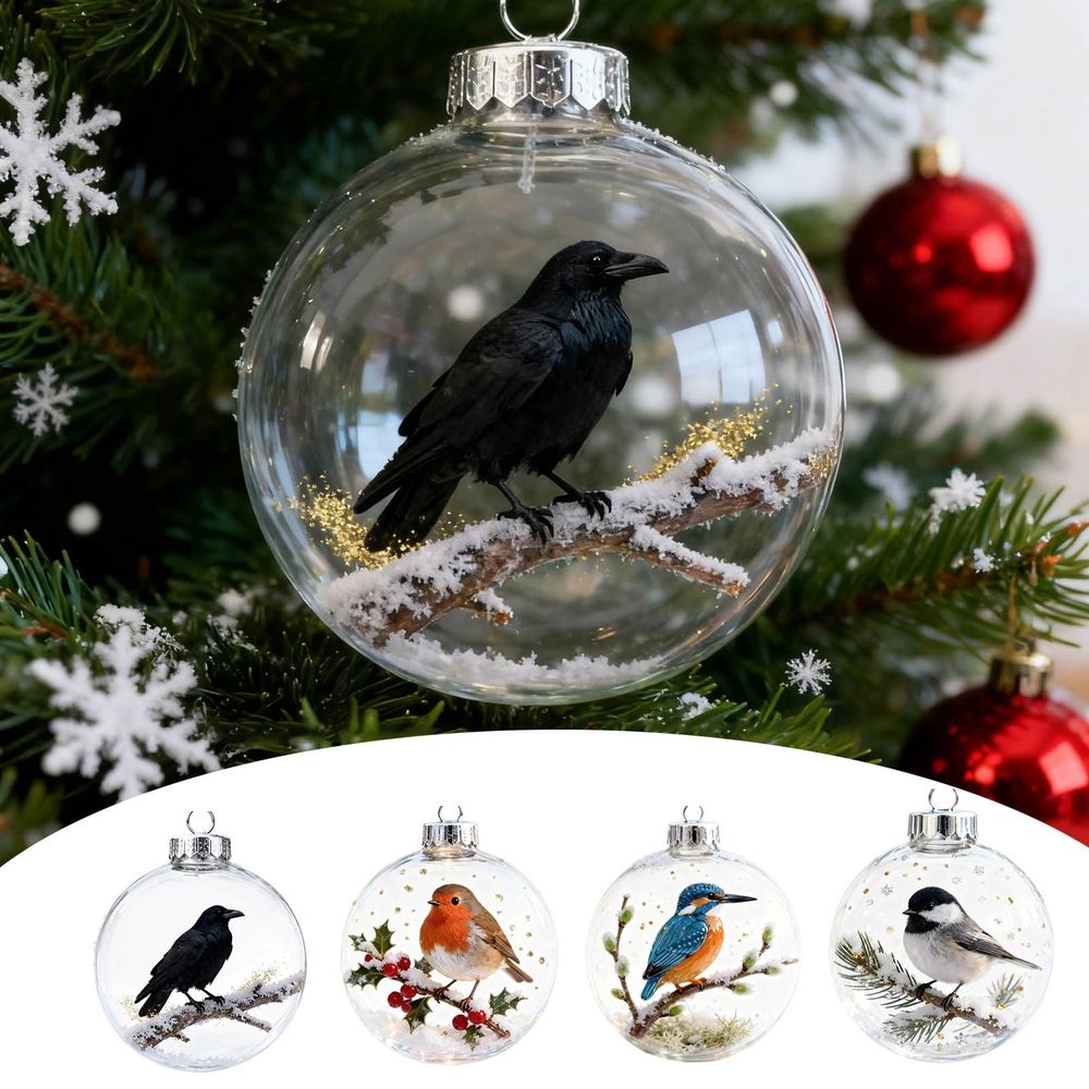 4Pcs Cute Birds Christmas Bauble Collection, 2D Cute Bird Christmas Ornament, Round Ornament, Festive Tree Decorations Xmas Tree Memorial Gifts,3.9x4.7 Inch