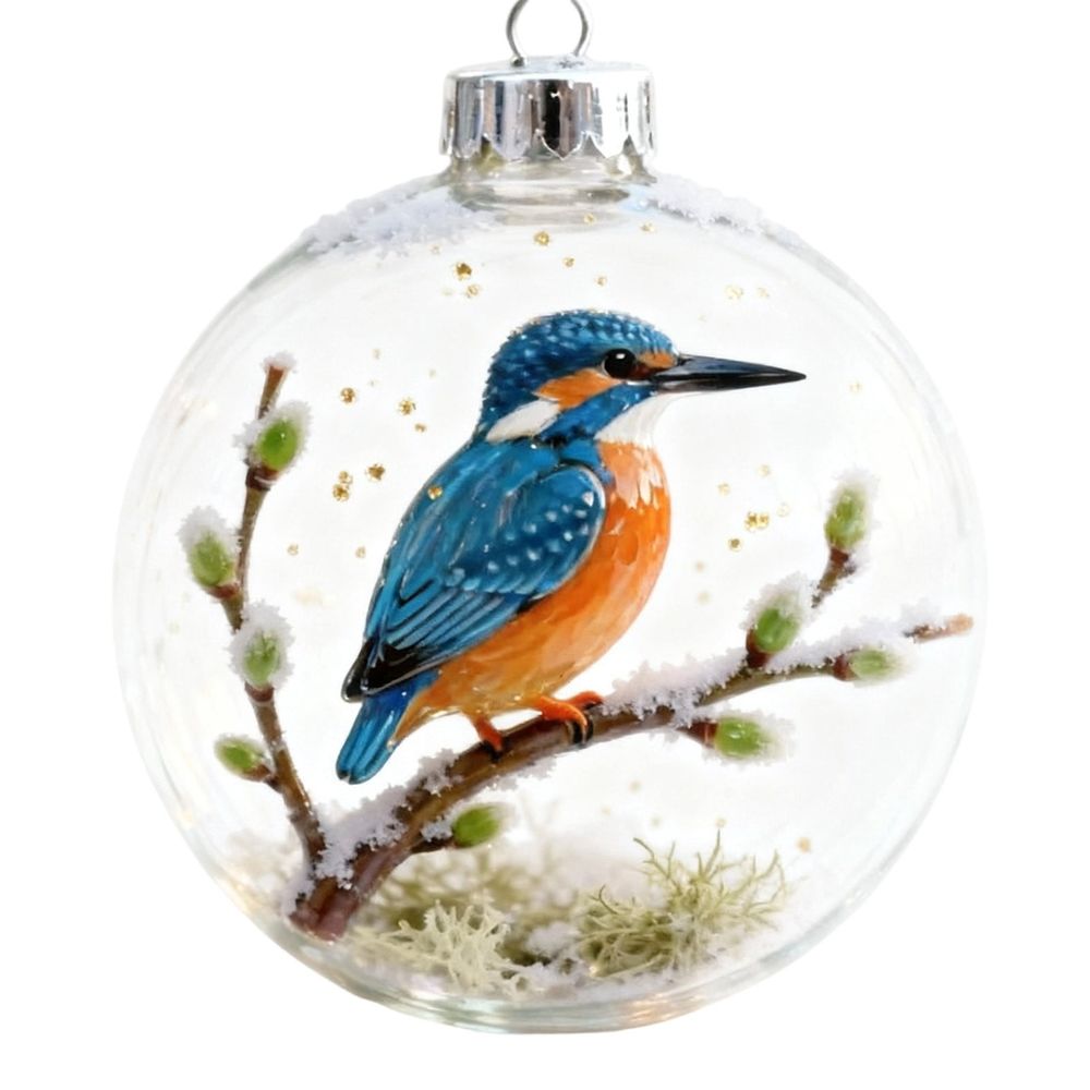 4Pcs Cute Birds Christmas Bauble Collection, 2D Cute Bird Christmas Ornament, Round Ornament, Festive Tree Decorations Xmas Tree Memorial Gifts,3.9x4.7 Inch