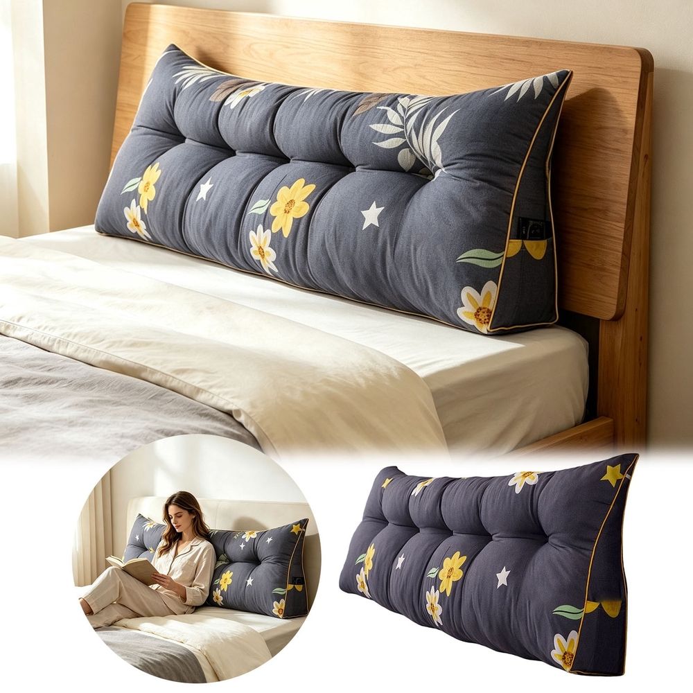 Triangular Wedge Headboard Pillow with Removable Cover, Back Support Bolster for Sitting Up in Bed Reading, Body Positioning Bedrest Cushion with Side Pocket, Comfortable Home Pillow Twin 39.3Inch