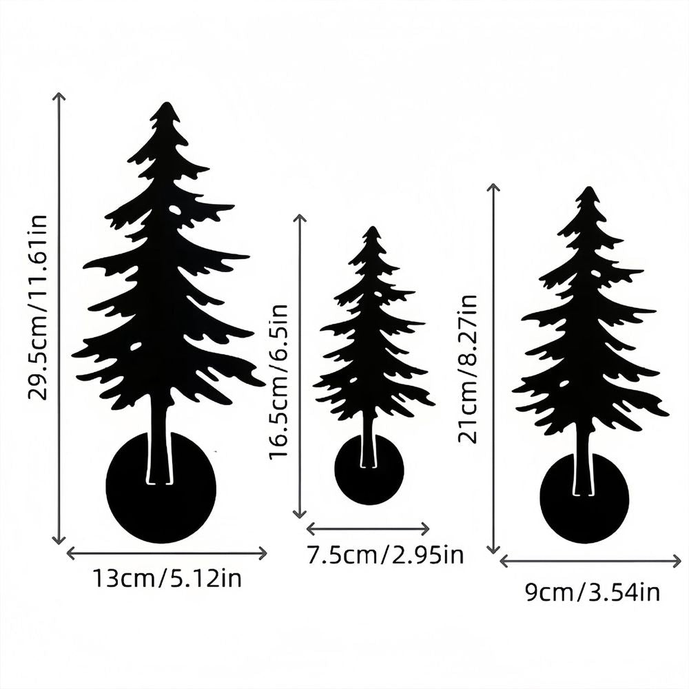 Black Metal Christmas Tree Decor Set, Three Piece Tabletop Holiday Ornament, Layered Winter Mantel Shelf Centerpiece, Sturdy Freestanding Design, Festive Home Party Decoration