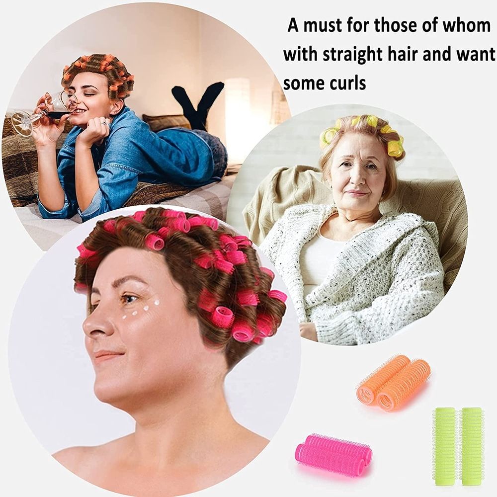 Medium Size Hair Rollers Curlers Self Grip Holding Rollers Hairdressing Curlers Hair Design Sticky Cling Style For DIY Or Hair Salon, 6 Packs, Random Color
