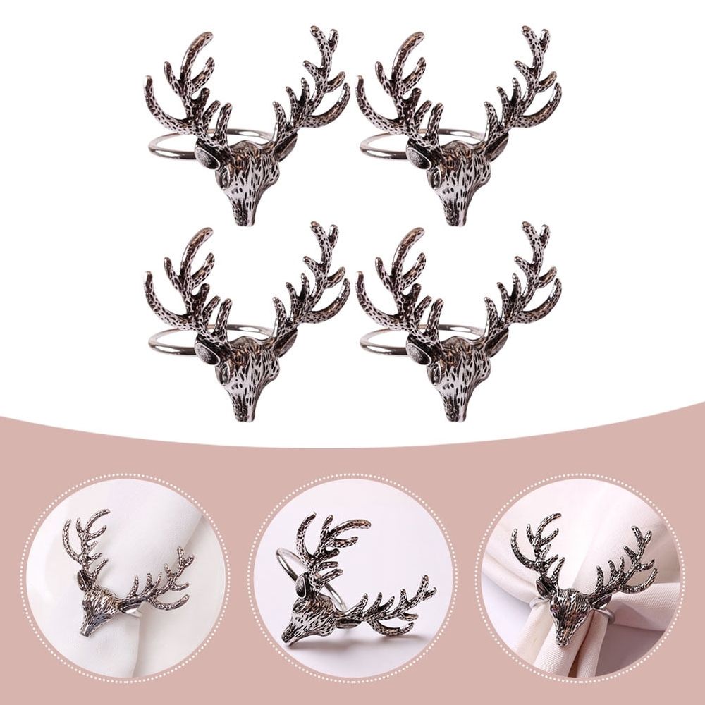 Set of 4 Deer Napkin Holders Christmas Table Decor Holiday Party Accessories Xmas Dining Decoration
