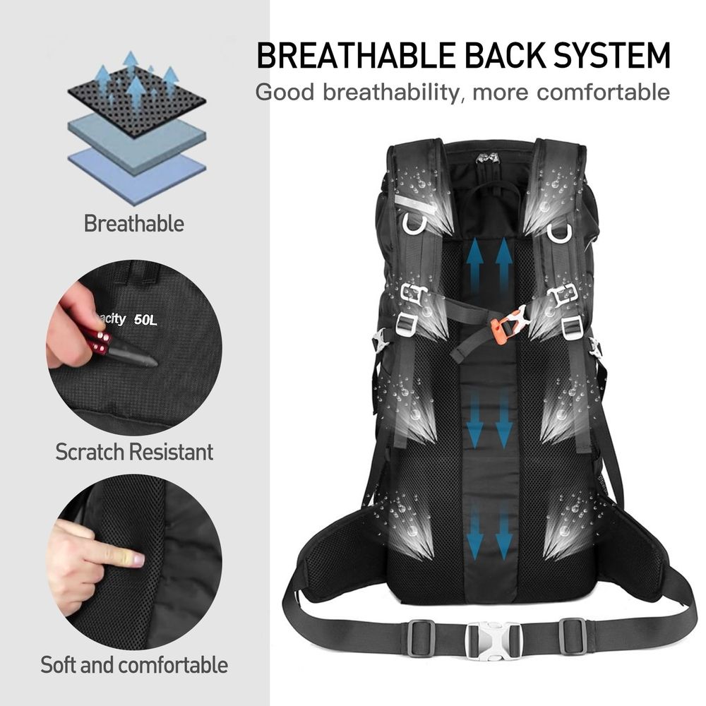 50L Waterproof Hiking Backpack Travel Camping Mountaineering Backpack Outdoor Sport Daypack Bag