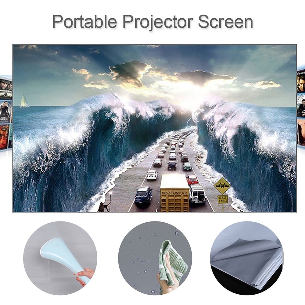 Frameless Video Projection Screen  80 Inch 120 Inch Portable Projector Screen HD 16:9 Frameless Video Projection Screen Foldable Wall Mounted for Home Theater Office Movies