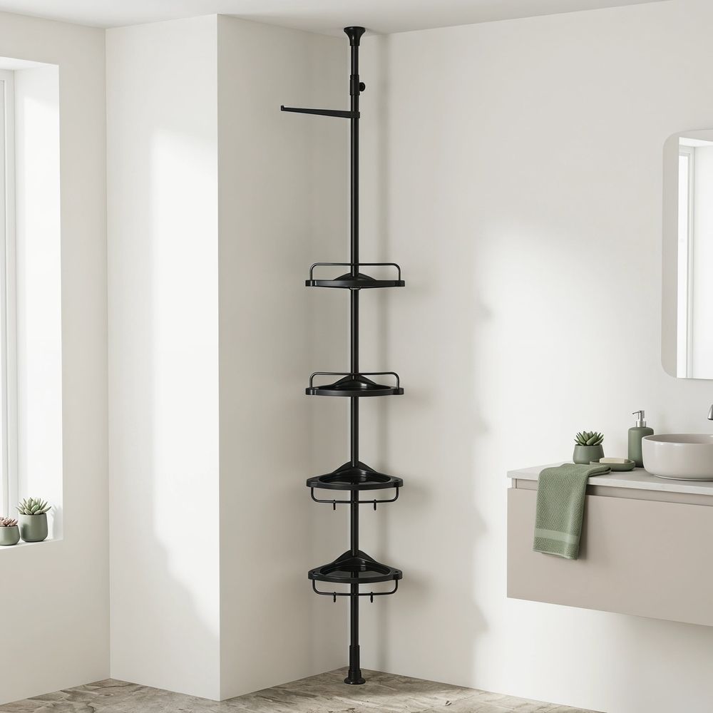 Sturdy Adjustable Ceiling Storage Rack, Black for Bathroom and Garage