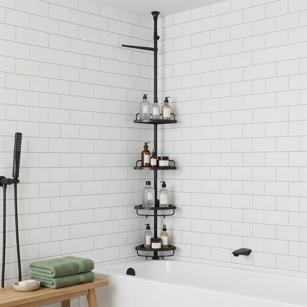 Sturdy Adjustable Ceiling Storage Rack, Black for Bathroom and Garage