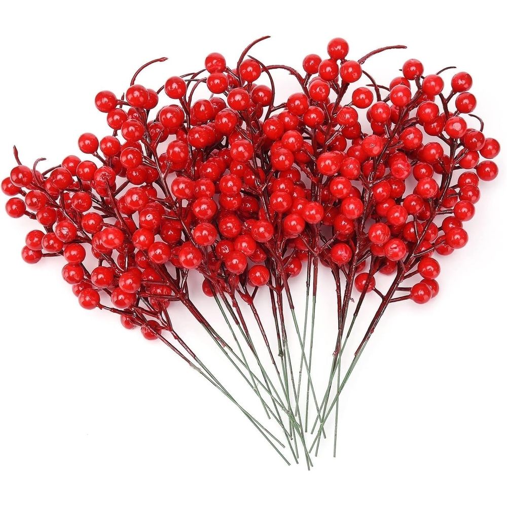 20 Pcs Artificial Red Berry Stems Christmas Red Berries Holly Berry Branches 8.26 inch Fake Burgundy Berry Picks for Floral Arrangements Christmas Tree Holiday Home DIY Crafts Decor