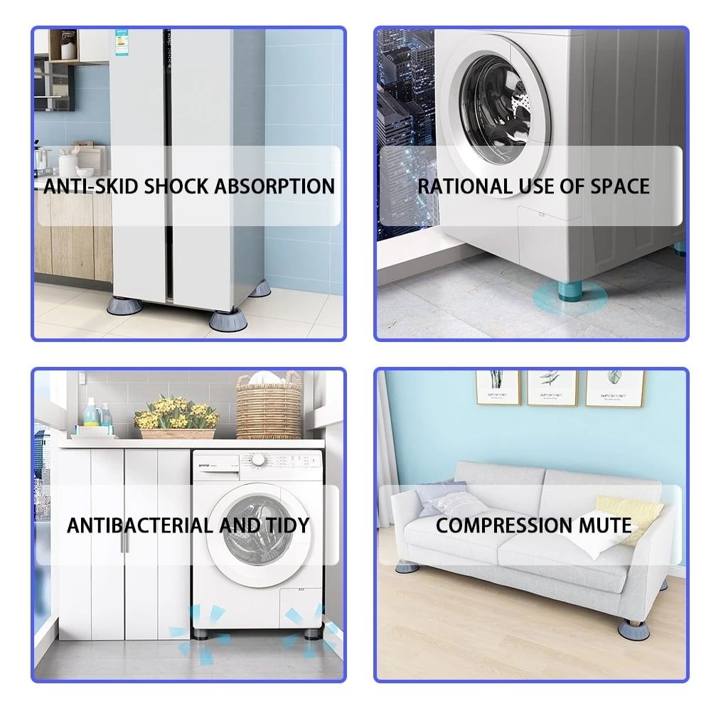 4Pcs Shock and Noise Cancelling Washing Machine Support, Noise Reducing Anti Slip Anti Vibration Rubber Washing Machine Feet Pads, Anti-Walk Dryer Washer Vibration Pads, Washing Machine Stabilizer