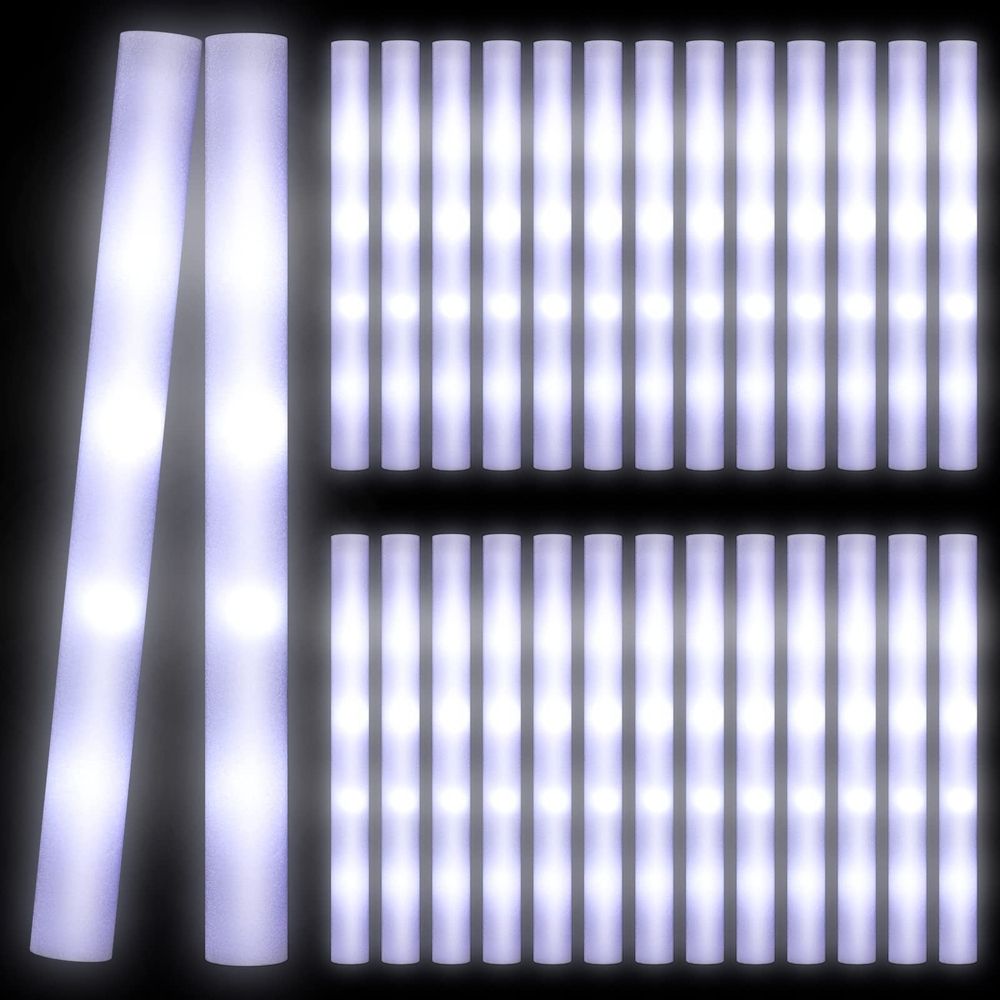 24 Pcs LED Foam Stick Battery Powered Light up Glow in the Dark Foam Light Sticks 18 inch Glow Wands for Wedding, Birthday, Rave, Concert, Camping, Festival (White)