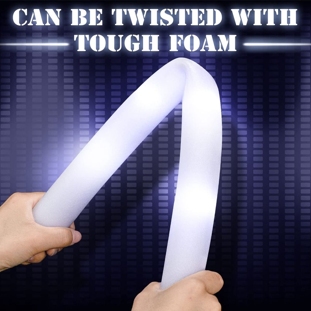 24 Pcs LED Foam Stick Battery Powered Light up Glow in the Dark Foam Light Sticks 18 inch Glow Wands for Wedding, Birthday, Rave, Concert, Camping, Festival (White)