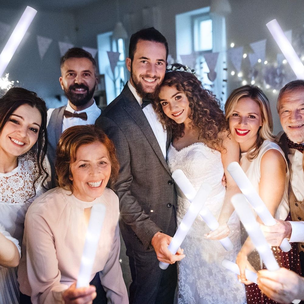 24 Pcs LED Foam Stick Battery Powered Light up Glow in the Dark Foam Light Sticks 18 inch Glow Wands for Wedding, Birthday, Rave, Concert, Camping, Festival (White)