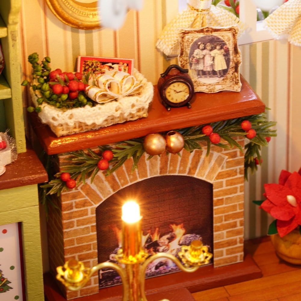 Miniature Dollhouse Kit DIY Christmas Realistic Mini 3D Wooden House with LED Lights Children's Day Birthday Gift Christmas House Decoration