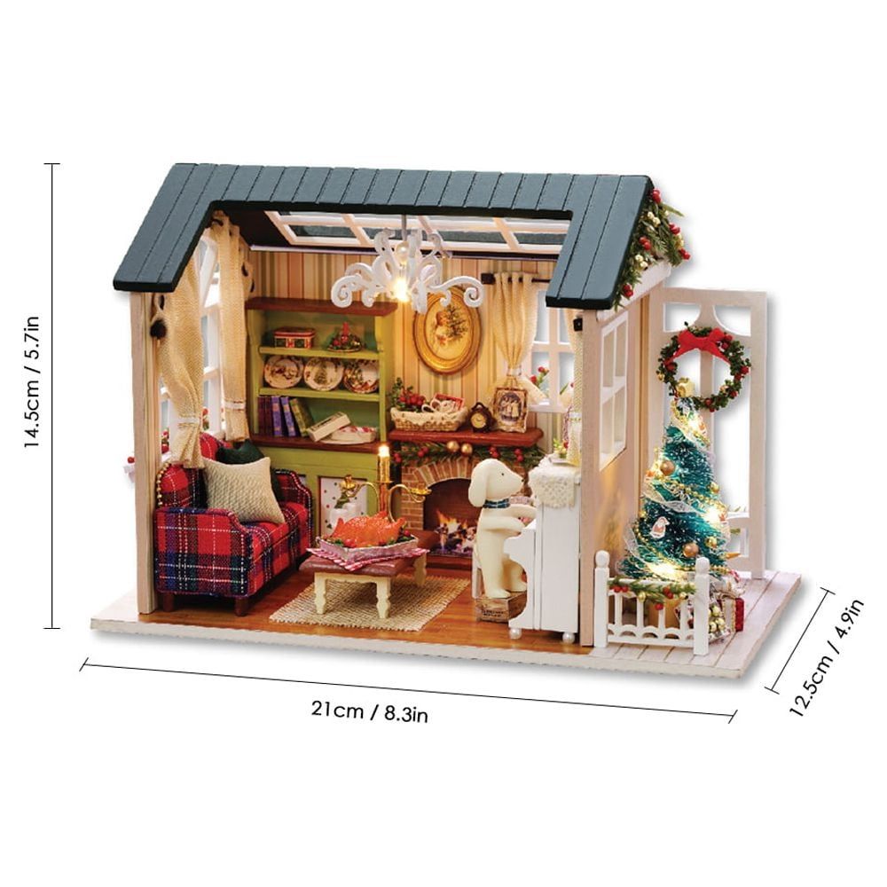 Miniature Dollhouse Kit DIY Christmas Realistic Mini 3D Wooden House with LED Lights Children's Day Birthday Gift Christmas House Decoration
