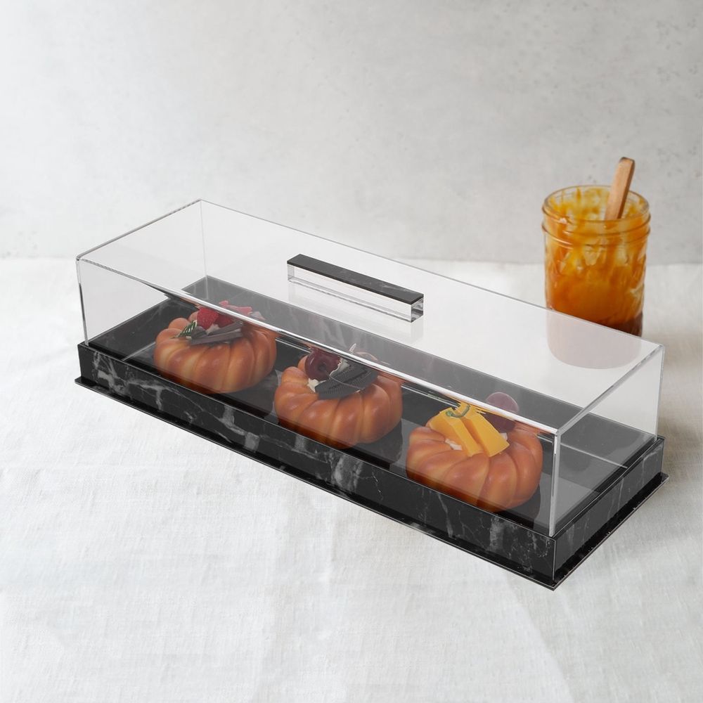 Rectangular Acrylic Cake Stand with Dome Cover and Marble Base Clear Dessert Display