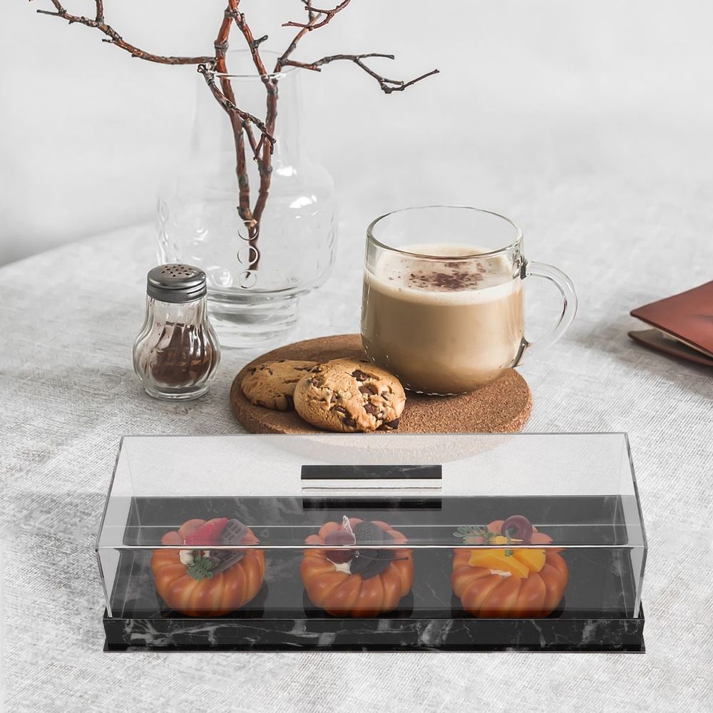Rectangular Acrylic Cake Stand with Dome Cover and Marble Base Clear Dessert Display