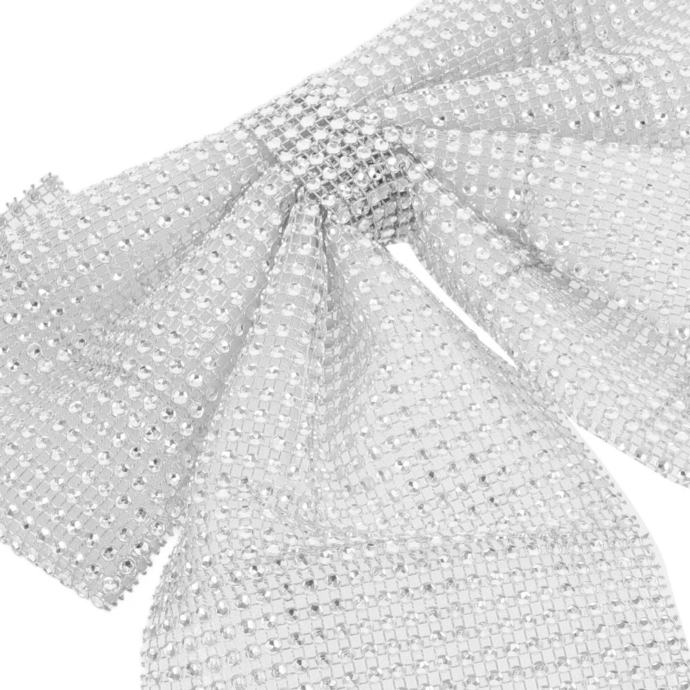 Silver Christmas Bow Tree Topper Ornament with Cloth and Plastic