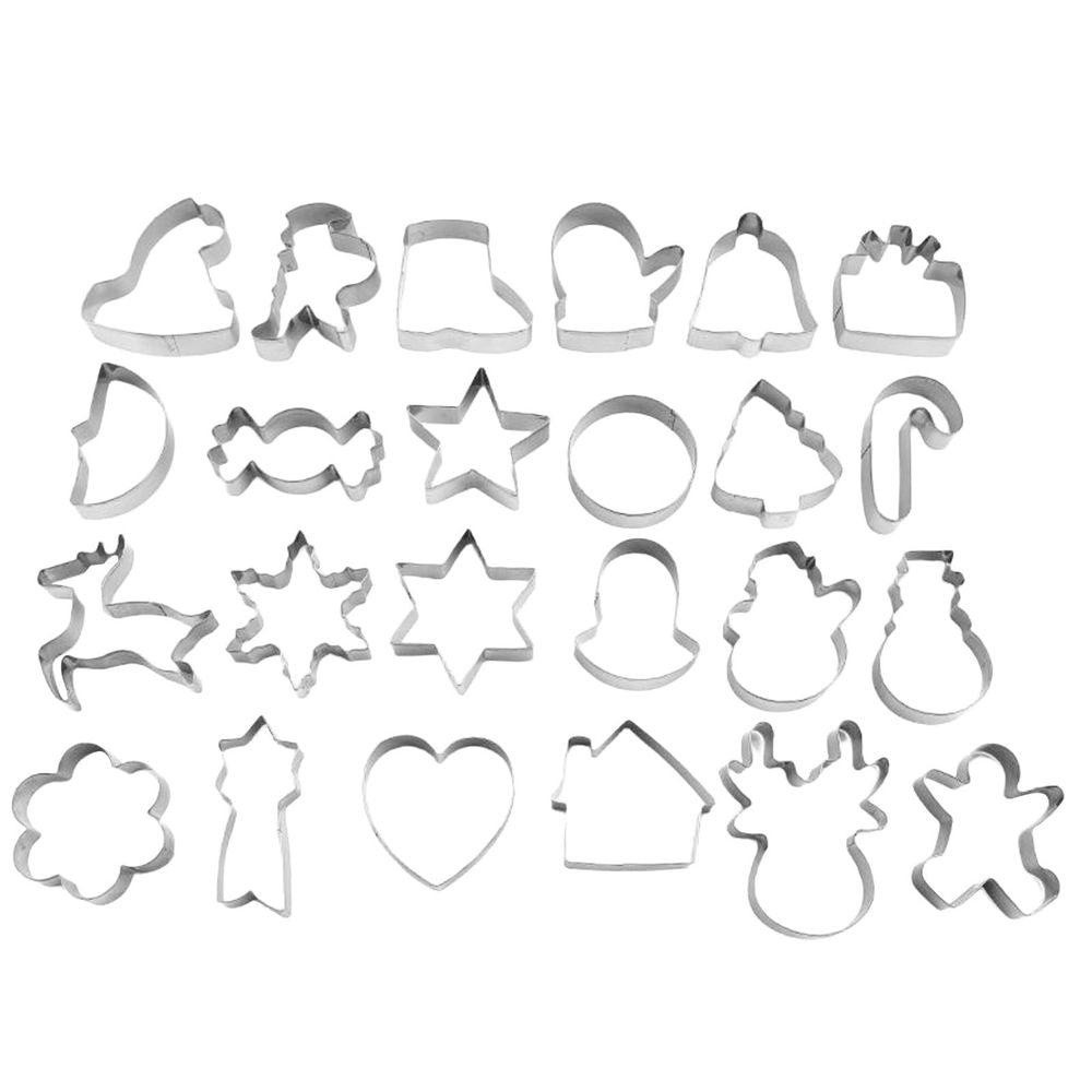 24PCS Christmas Cookie Cutters Set, Stainless Steel Holiday Cookie Cutters with Snowman, Snowflake, Santa and More, Durable Metal Baking Tools, for Xmas Winter Baking, Party Decor