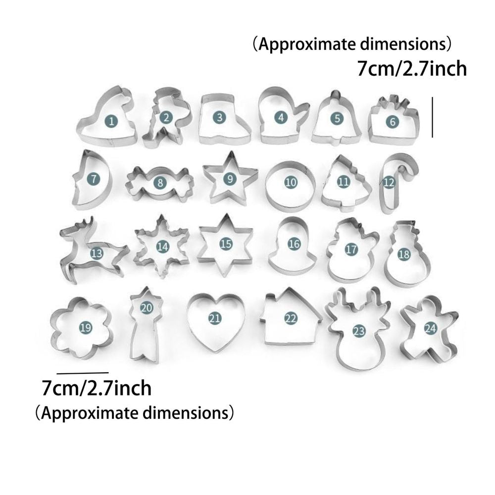 24PCS Christmas Cookie Cutters Set, Stainless Steel Holiday Cookie Cutters with Snowman, Snowflake, Santa and More, Durable Metal Baking Tools, for Xmas Winter Baking, Party Decor