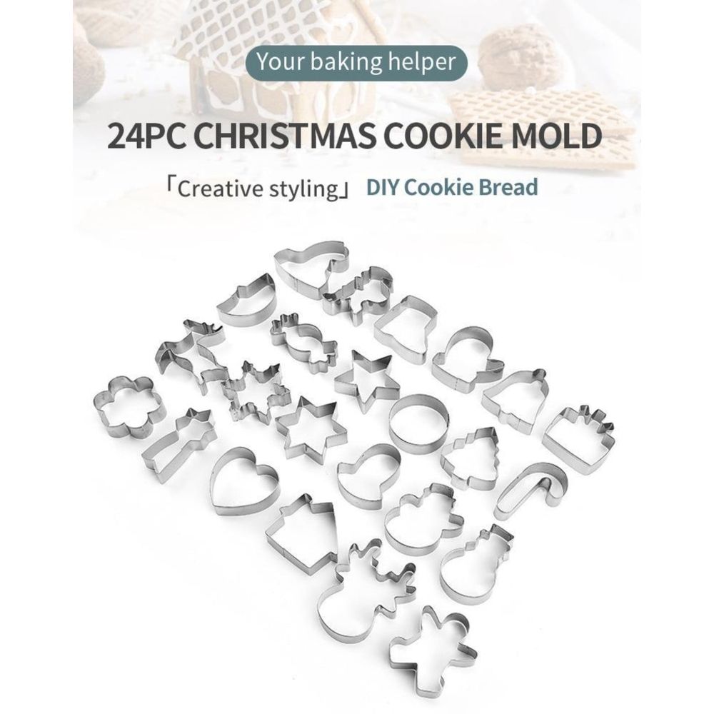 24PCS Christmas Cookie Cutters Set, Stainless Steel Holiday Cookie Cutters with Snowman, Snowflake, Santa and More, Durable Metal Baking Tools, for Xmas Winter Baking, Party Decor