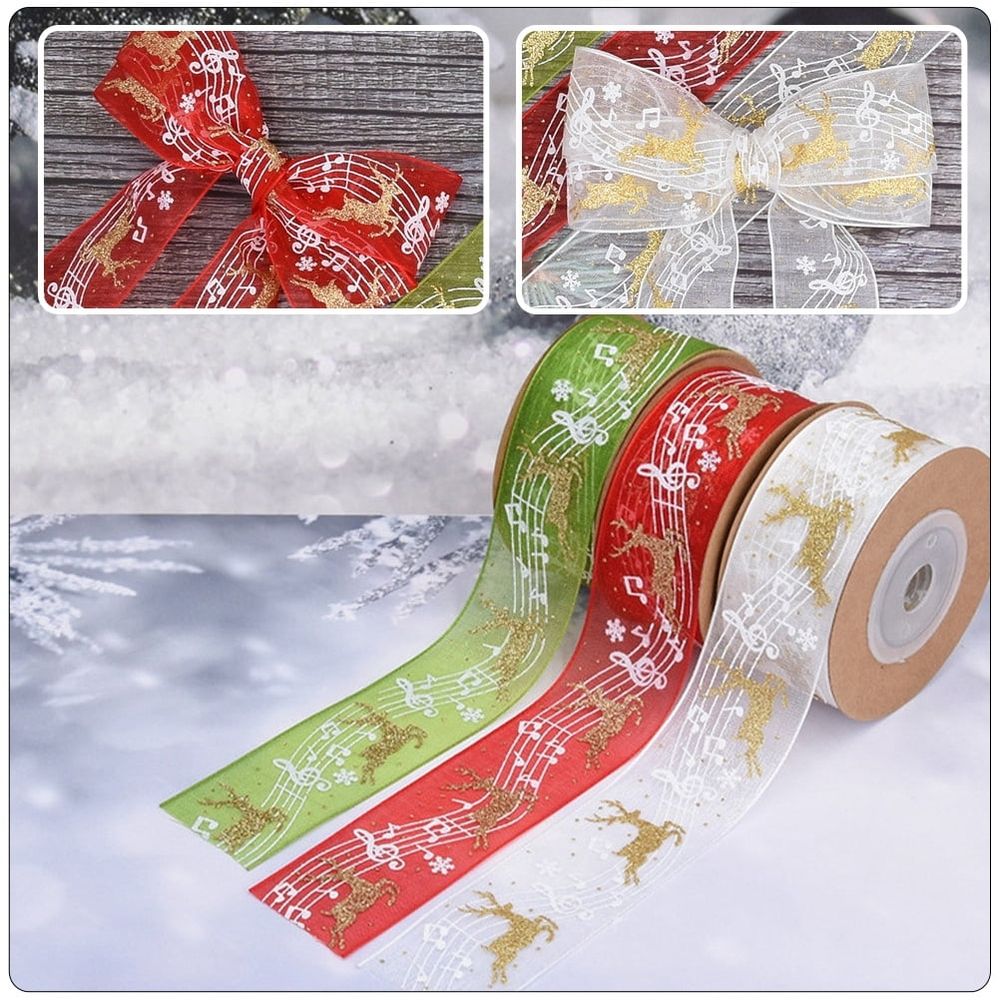 3pcs Christmas Polyester Ribbon for Boxes and Cakes Fashionable