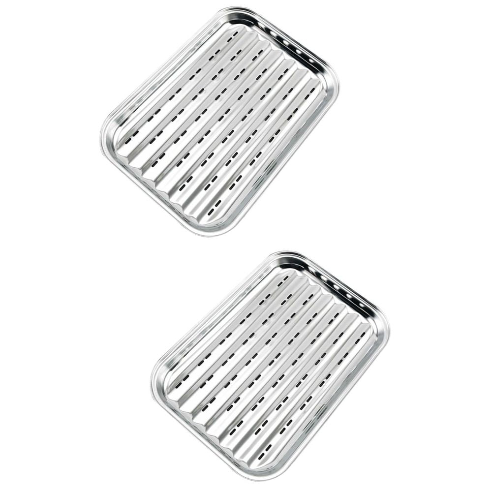 2 PCS Pans Veggie Tray Barbecue Plate Stainless Steel Seafood Storage Multipurpose Trays Outdoor Grill Toaster Oven