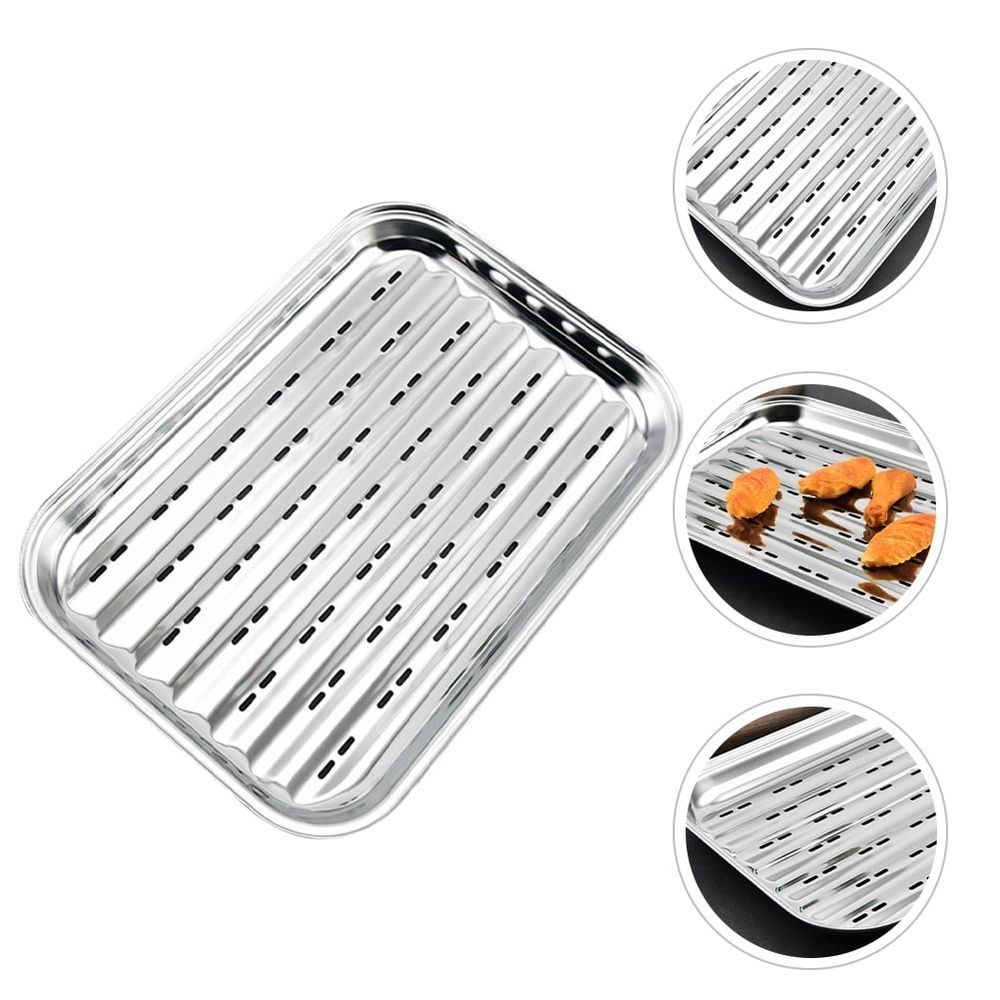 2 PCS Pans Veggie Tray Barbecue Plate Stainless Steel Seafood Storage Multipurpose Trays Outdoor Grill Toaster Oven