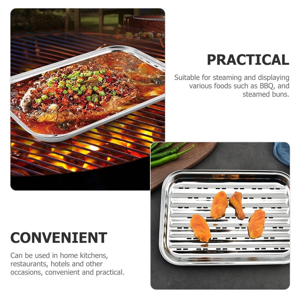2 PCS Pans Veggie Tray Barbecue Plate Stainless Steel Seafood Storage Multipurpose Trays Outdoor Grill Toaster Oven