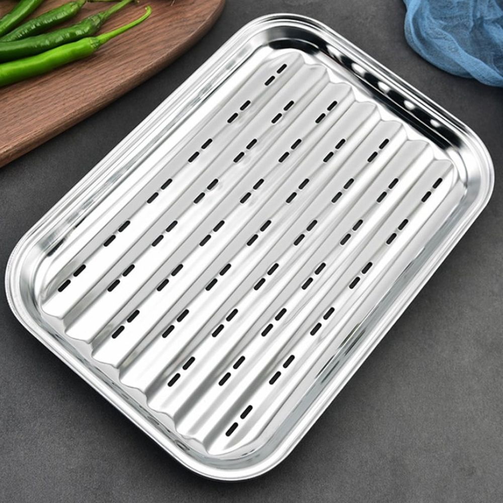 2 PCS Pans Veggie Tray Barbecue Plate Stainless Steel Seafood Storage Multipurpose Trays Outdoor Grill Toaster Oven