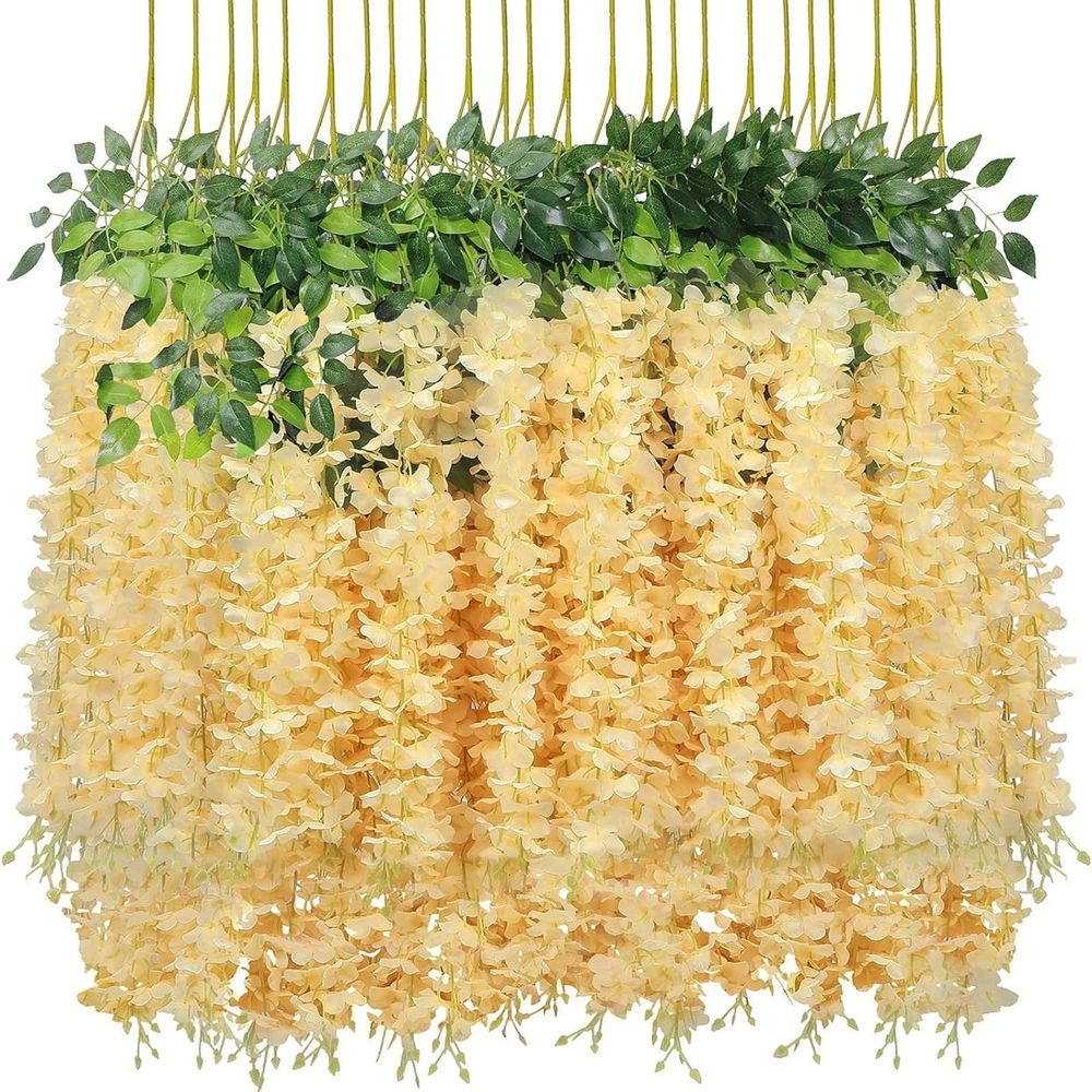 Clearance! 12 Pack Wisteria Flower Vines Garland 3.75 Feet Artificial Flower Strings Hanging Flowers Silk Wisteria Garland Flowers Wisteria Vine for Wedding Garden Wall Decoration