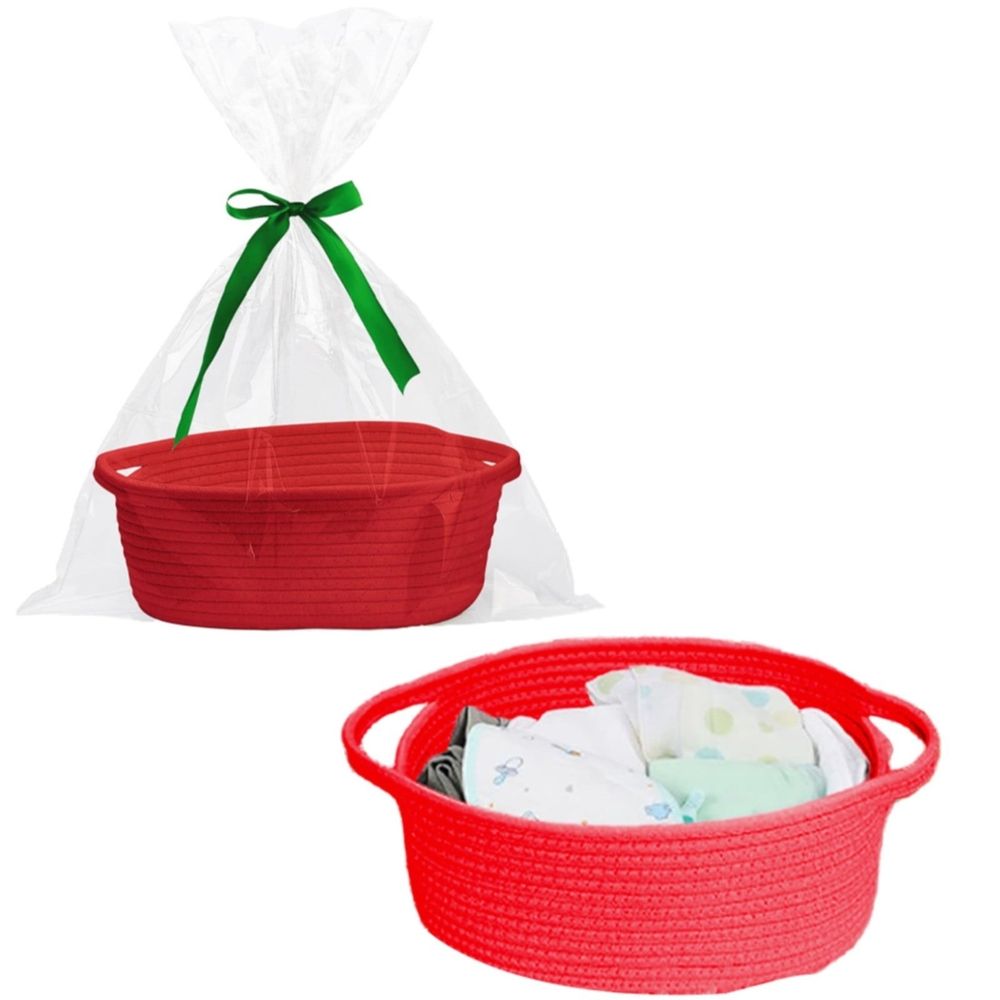 1X Decorative Empty Gift Basket Storage Basket Small Basket with Gift Bag and Ribbons 12"X 8" X 5" Cute Small Woven Basket Rope Shelf Toys Storage Basket with Handle Decorative Empty Gift Basket