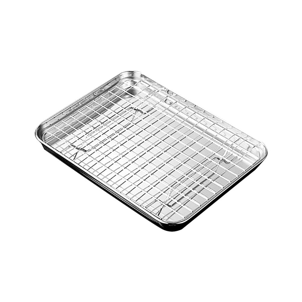 Baking trays & trays   ,1 Set Stainless Stel Bakeware Rectangular Tray Food Storage Tray App Etizer Plates Flat Bottom Baking Pan Cool Ing Rack Baking Dish Drying Rack Kitchen Su