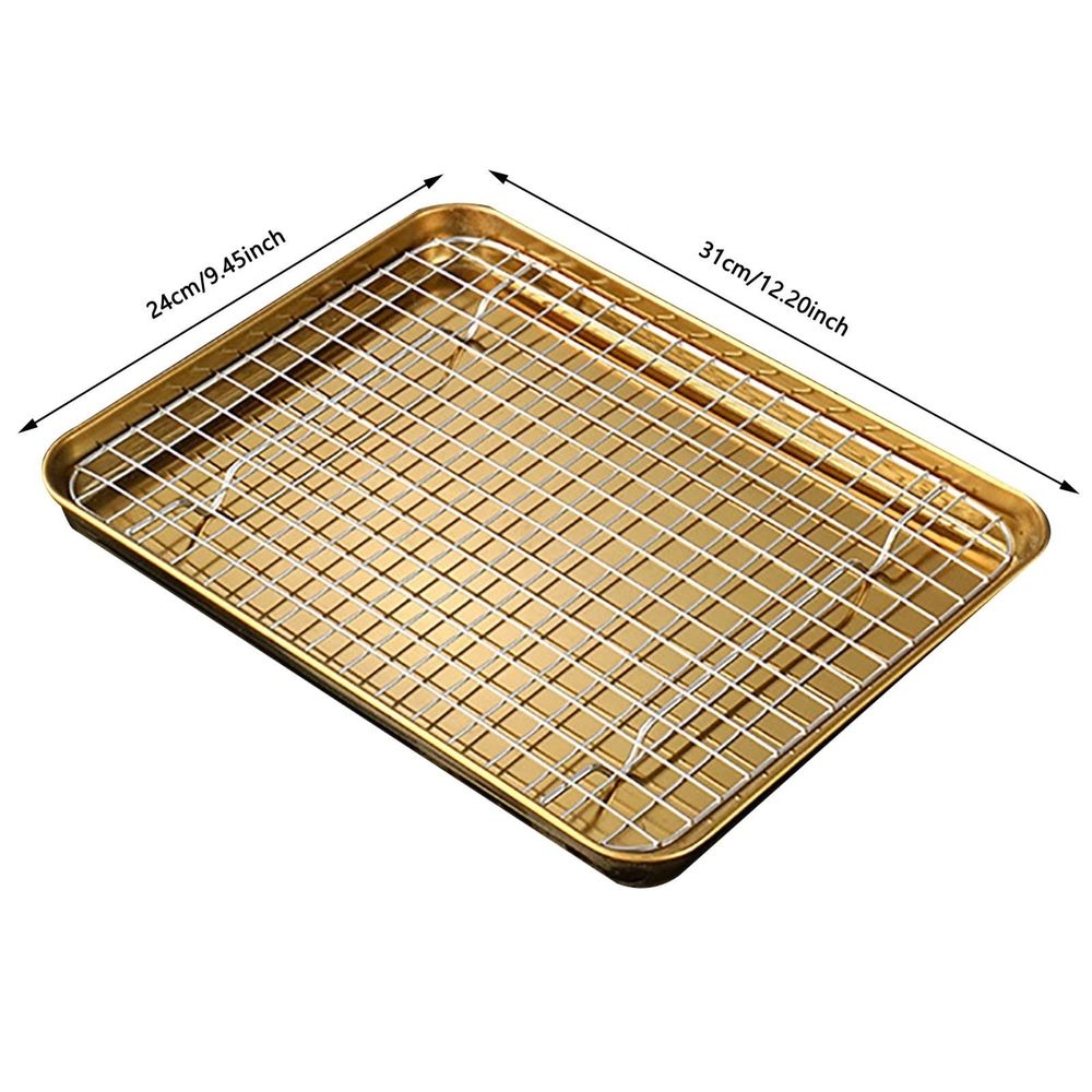 Baking trays & trays   ,1 Set Stainless Stel Bakeware Rectangular Tray Food Storage Tray App Etizer Plates Flat Bottom Baking Pan Cool Ing Rack Baking Dish Drying Rack Kitchen Su