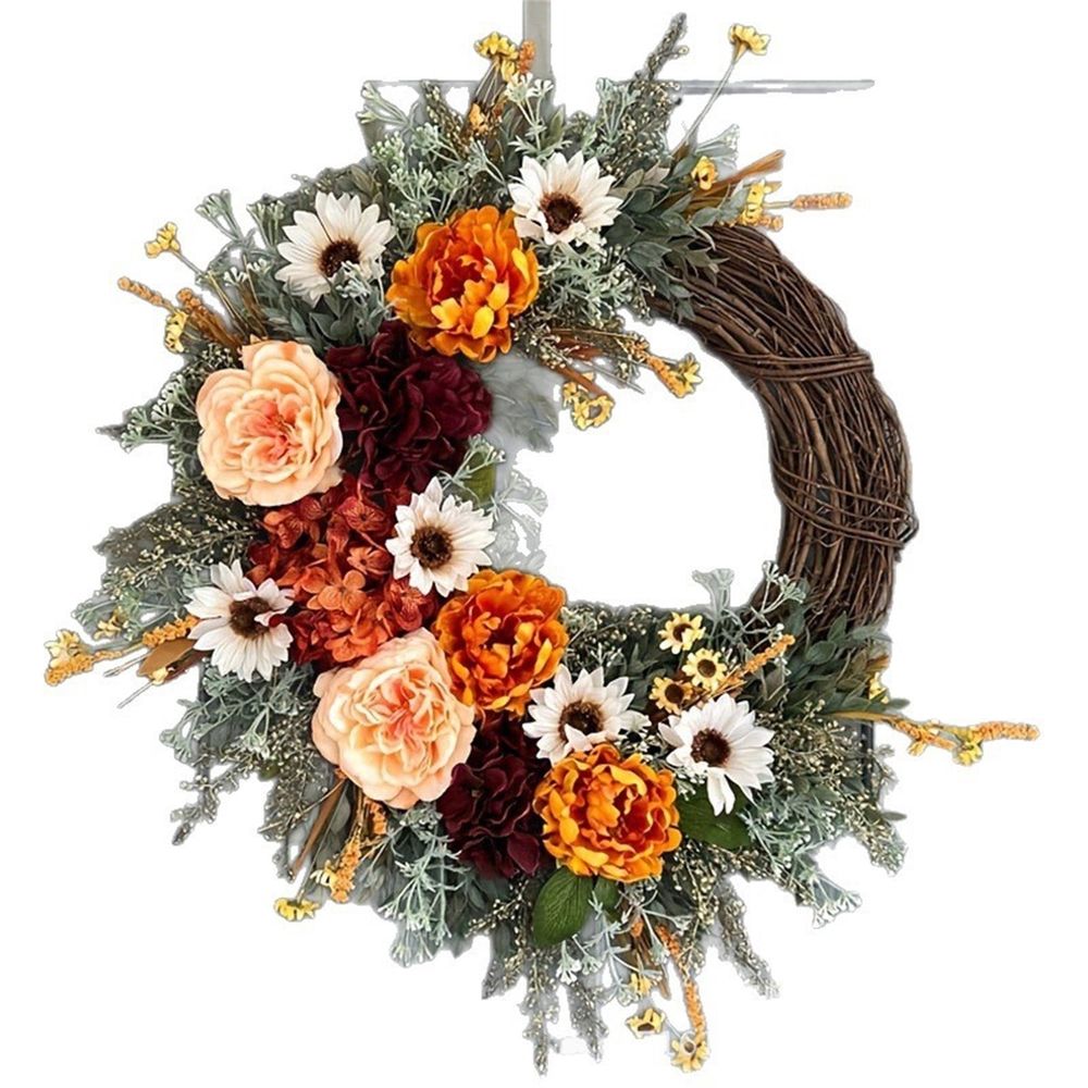 Flower Wreath *1 Elegant Large Artificial Flower Wreath with Red Roses Beige/ /Orange/ & Daisies All Season Door Decoration for Front Door Christmas