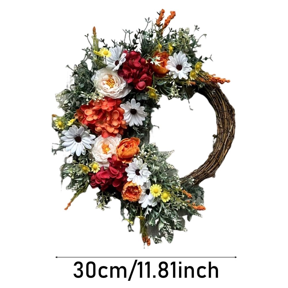 Flower Wreath *1 Elegant Large Artificial Flower Wreath with Red Roses Beige/ /Orange/ & Daisies All Season Door Decoration for Front Door Christmas