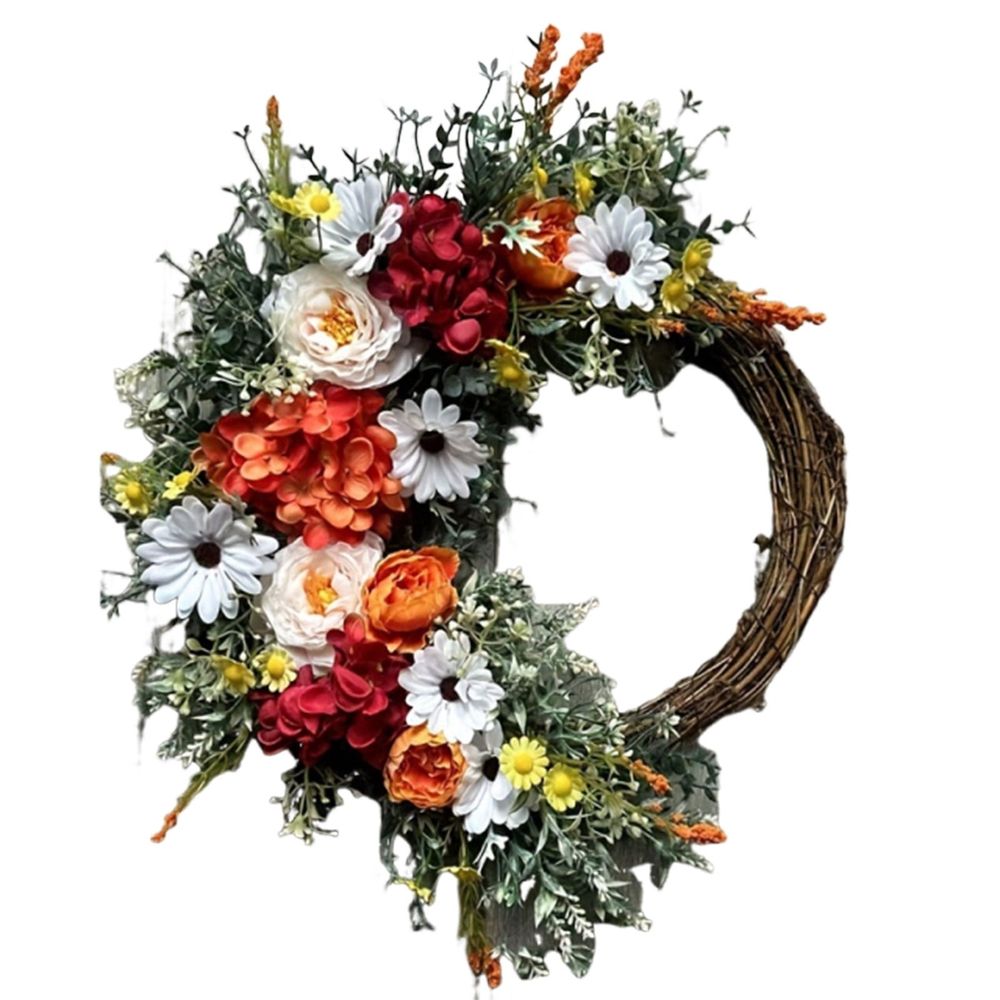 Flower Wreath *1 Elegant Large Artificial Flower Wreath with Red Roses Beige/ /Orange/ & Daisies All Season Door Decoration for Front Door Christmas