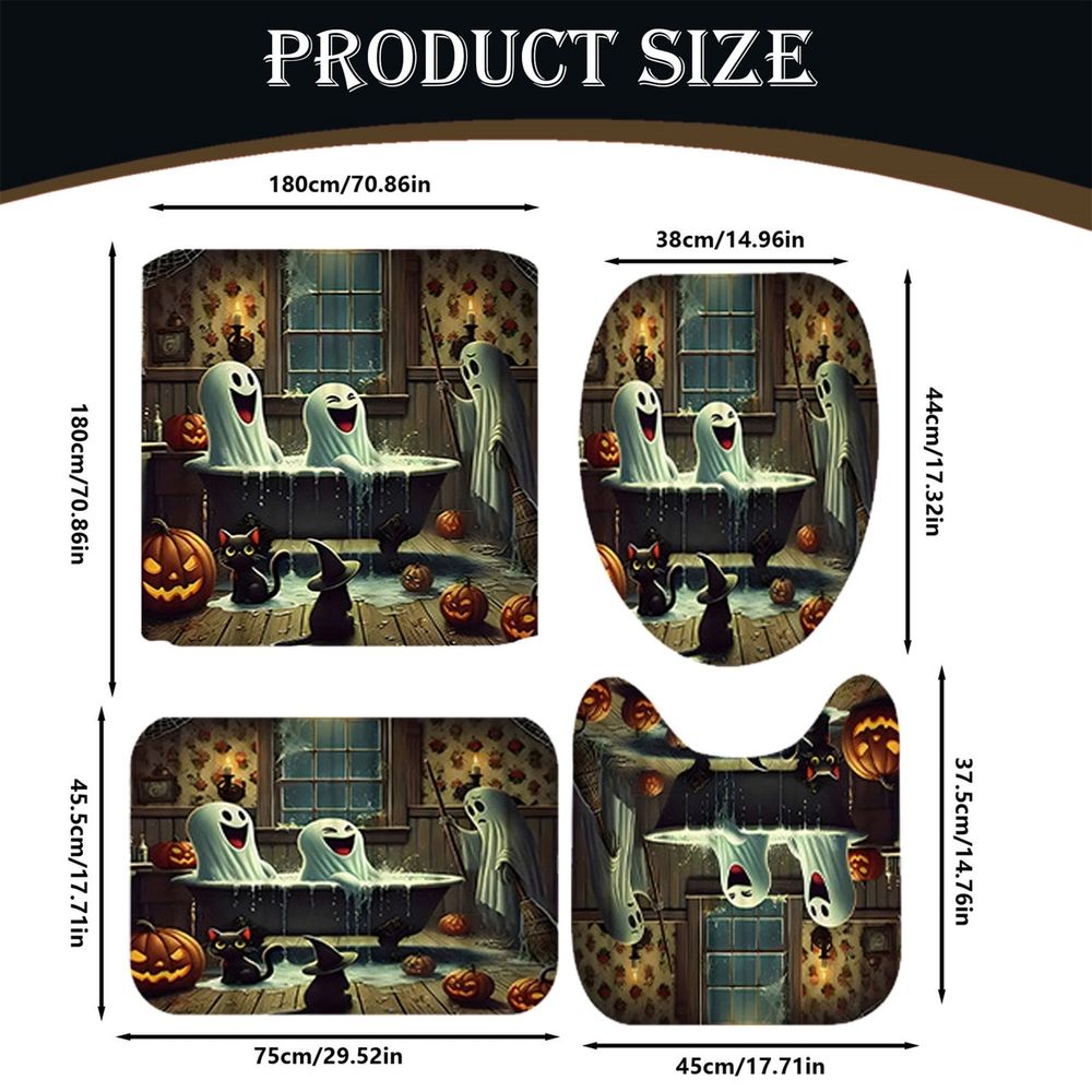 Shower curtain,Halloween Shower Curtain Set Halloween Bathroom Curtain Set Shower Curtain Pumpkin Shower Curtain Set With Non Slip Rugs Toilet Lid Cover And Bath Mat