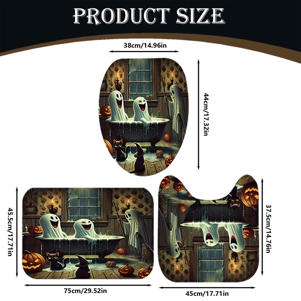 Shower curtain,Halloween Shower Curtain Set Halloween Bathroom Curtain Set Shower Curtain Pumpkin Shower Curtain Set With Non Slip Rugs Toilet Lid Cover And Bath Mat